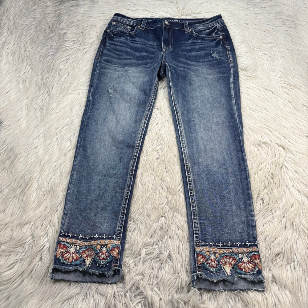 Grace Women's 30 Floral Embroidered Easy Fit Jeans Boho Western Cowgirl Artsy